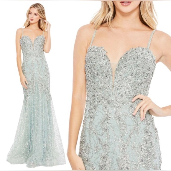 Mac Duggal Dresses & Skirts - NWT | Mac Duggal A20242 Mint Embellished Sleeveless Plunge Trumpet Gown Size 14